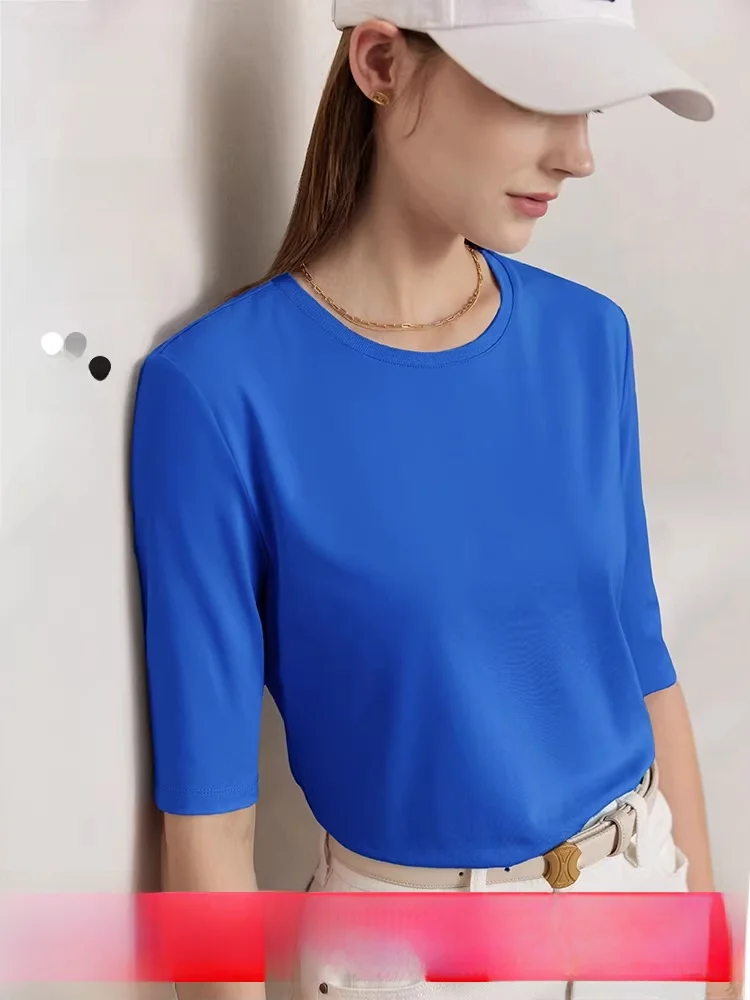 

Женская футболка из хлопка Ice Porcelain, эластичная, для повседневной носки, с рукавом до локтя, прямого кроя, универсальная, летняя, новая, антибактериальная, приталенная