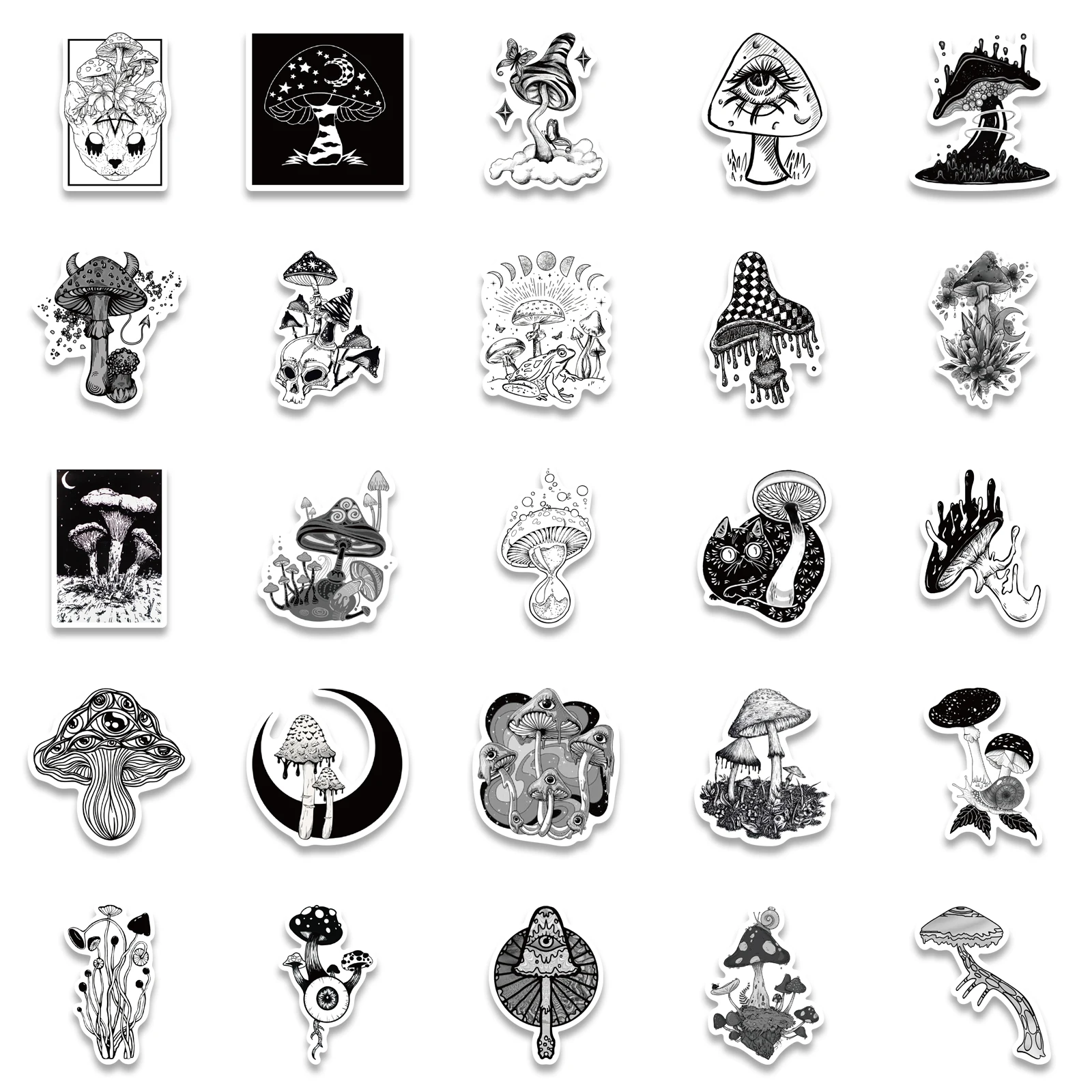 50pcs Gothic Style Black and White Mushroom Stickers graffiti Sticker for Girls DIY Luggage Laptop Motorcycle Sticker