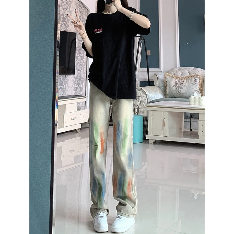 

Мужские джинсы American Sle свободного кроя, желтые, в стиле хип-хоп, летние, модные, молодежные, длинные, прямые брюки