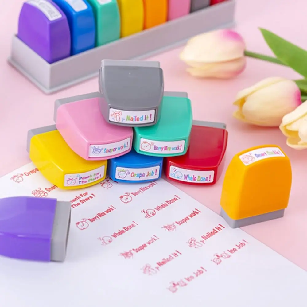 8pcs/set Homework Correction Teacher Encouraging Stamp Time Saving Self Inking Positive Reviews Grading Stamp Commentary