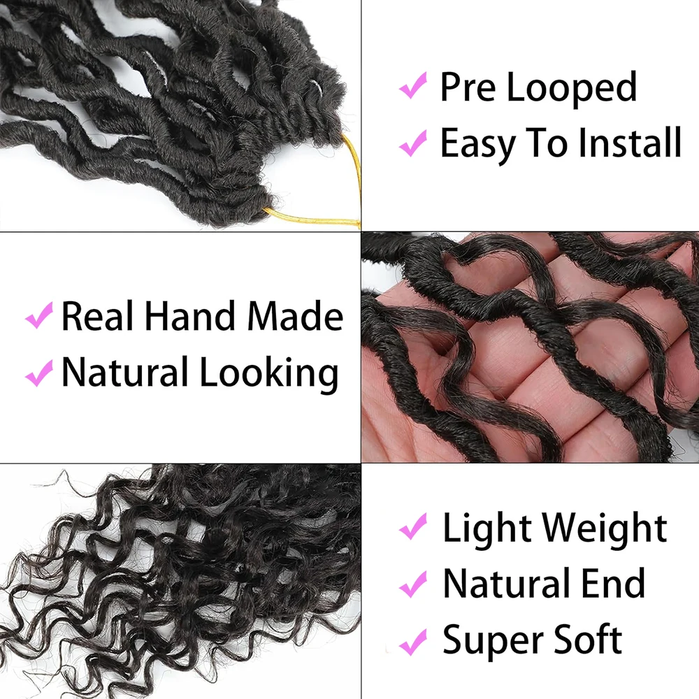 شعر كروشيه Goddess Faux Locs للنساء، شعر كروشيه طويل Goddess Locs، نمط بوهو صناعي، شعر نهري بأطراف مجعدة