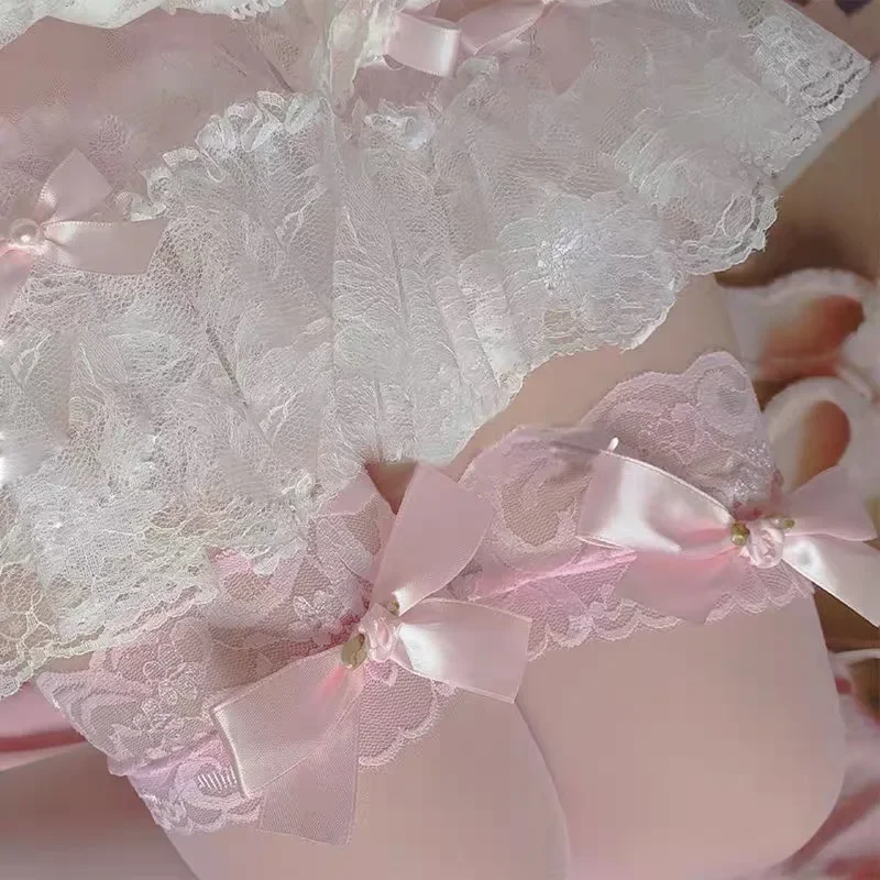 Girls Sweet Lace Over Knee Stockings Ladies Sexy Lingerie Stockings Big Pink Bowknot Lovely Thigh High Knee Sexy Stockings