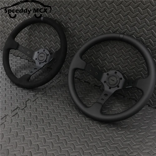 Imagen 2 del producto Volante de coche de 14 pulgadas y 350mm, piel de ante/cuero auténtico, deriva cóncava profunda, JDM Racing, edición negra 2407MOBE125