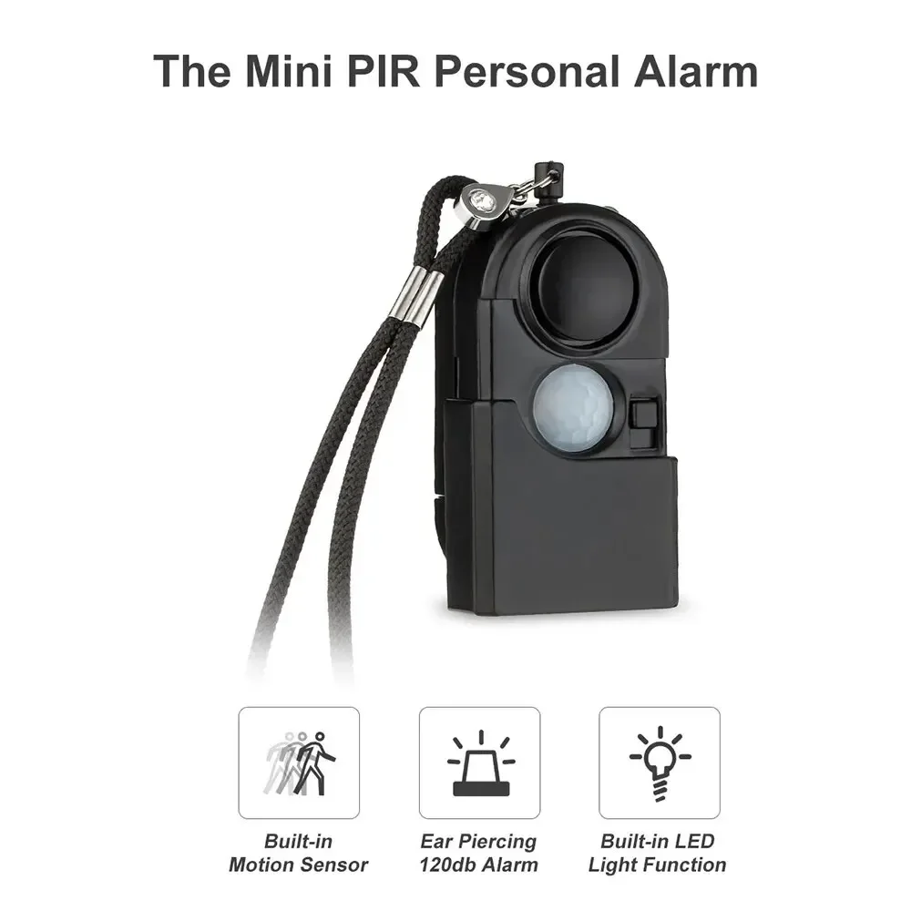 แบบพกพา Mini Motion Detector Alarm 120DB ไซเรน SOS ไฟฉาย LED Light Security Alarm สําหรับ Travel Home เด็กปลอดภัยสัญญาณเตือนภัยส่วนบุคคล