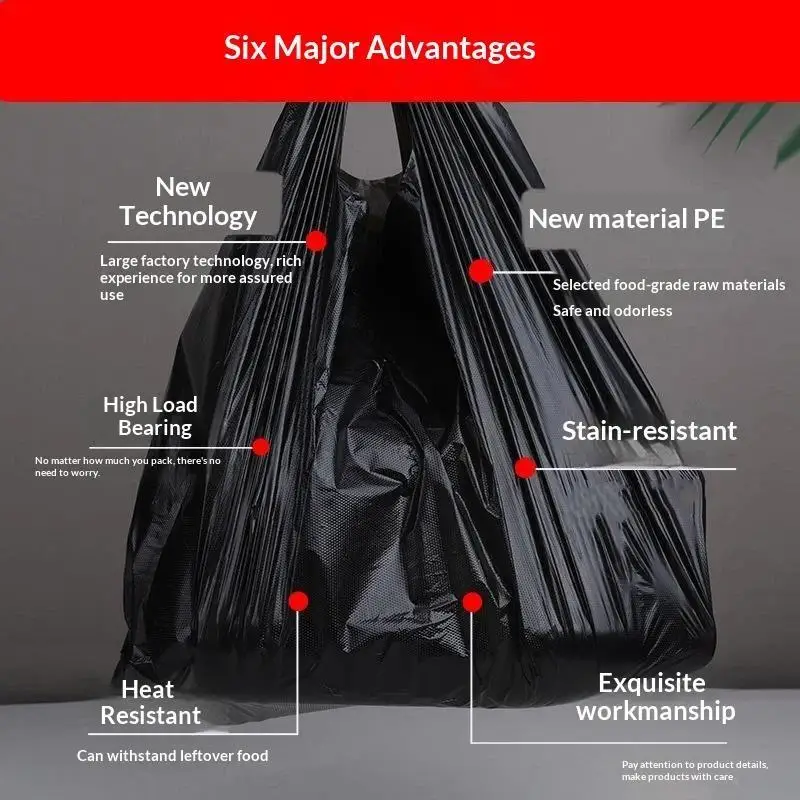 50Pcs Black Thickened Plastic Vest Bags Supermarket Shopping Takeaway Kitchen Garbage Storage Packing
