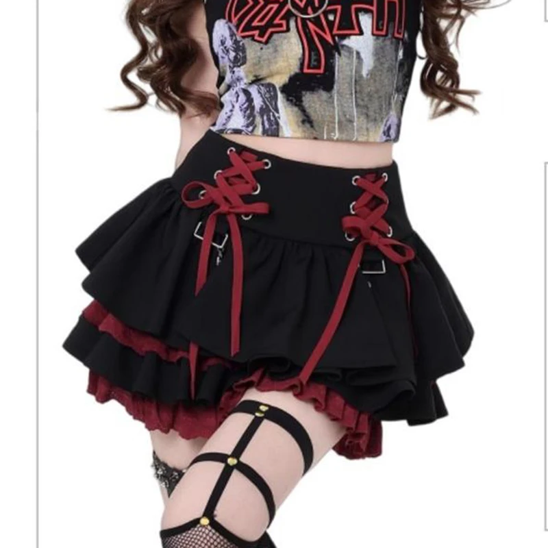 التنانير الكورية Y2K ثقافة فرعية للنساء الدانتيل يصل Hotsweet الشارع الشهير التنانير الصغيرة عالية الخصر ألف خط شارع العليا الإناث كعكة التنانير