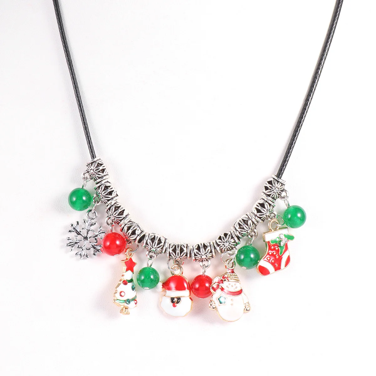 

Christmas Party Necklace Santa Claus Colorful Agate Beads Torque Festive Clavicle Chain Hanging Pendant Christmas Party Necklace