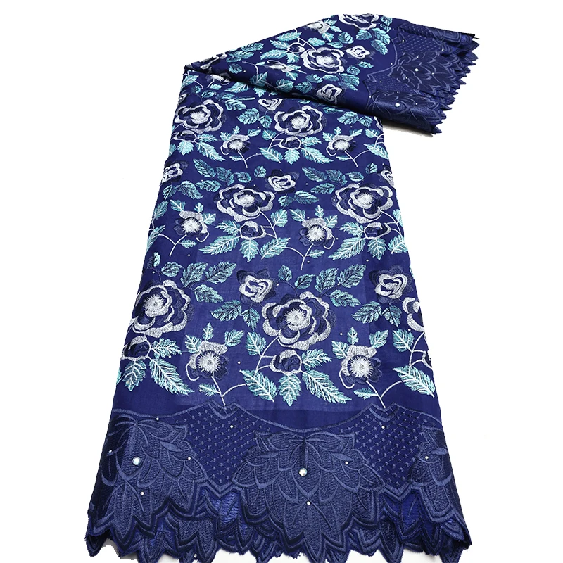 

New Fashion Cotton Swiss Voile Lace Fabric High Quality 5 Yard Embroidered Lace African Women Evening Wedding Dress Cotton Lace
