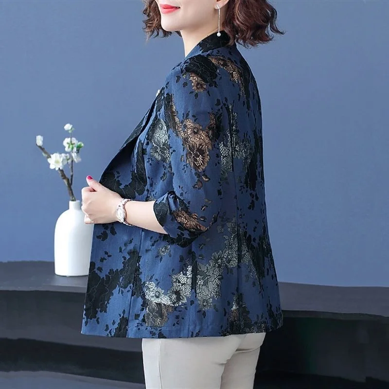 CHAXIAOA Plus Size Thin Women Blue Blazers Chic Tops Long Sleeve Women\'s Jacket Lace Suits Outerwear Stylish Tops Drop Shipping