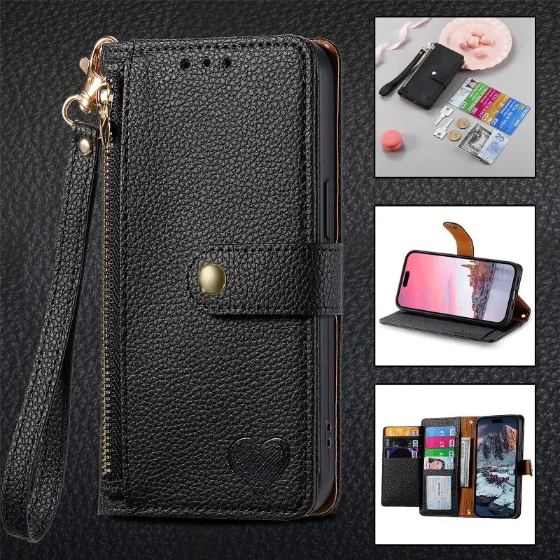 

Lichee Leather Wrist Lanyard Phone Cover For Samsung Galaxy A34 A30 A24 A23 A13 A80 A03 A01 Core F14 Magnetic Flip Wallet Case