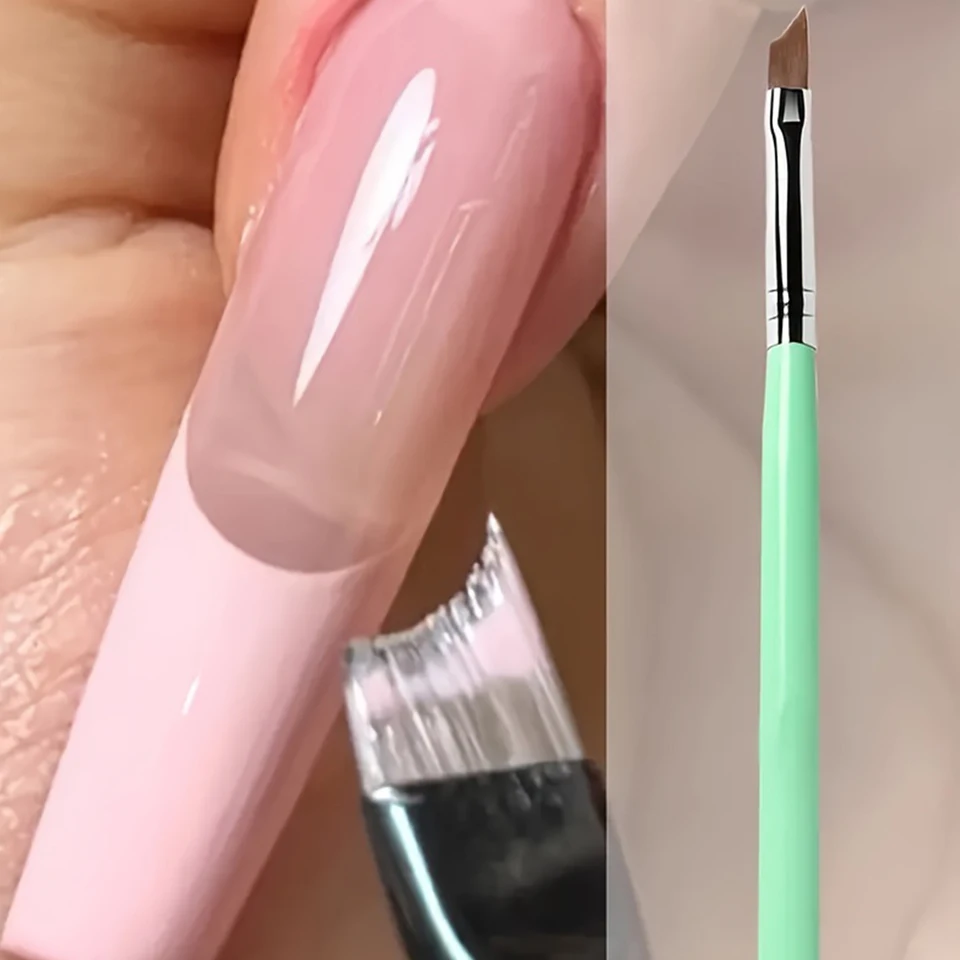 Pincel francés de media luna para uñas, mango rojo y verde, pincel de precisión para gel, duradero y fácil de limpiar para manicura DIY 3