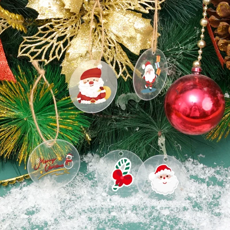 1/50PCS Christmas Round Acrylic Circles Disc Clear Blanks DIY Xmas Tree Hanging Decorations Discs Keychain Ornament Kid Gifts