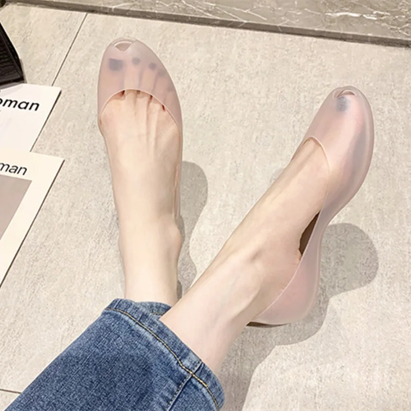 Female Clear Plastic Flats Low Price Peep Toe Small Tip Summer Shoes Soft Bottom PVC Blue Black Pink Slip-On 35-41 25cm Sandals