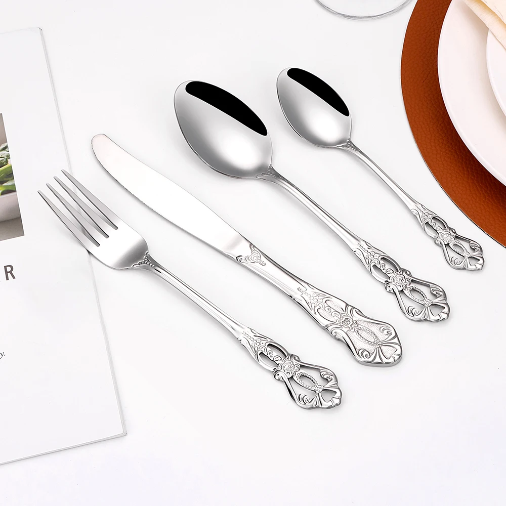 8/12/16/20/24Pcs Stainless Steel Tableware Sliver Cutlery Gold Dinner Set Luxury Knife Fork Spoon Mirror Retro Kitchen Utensils