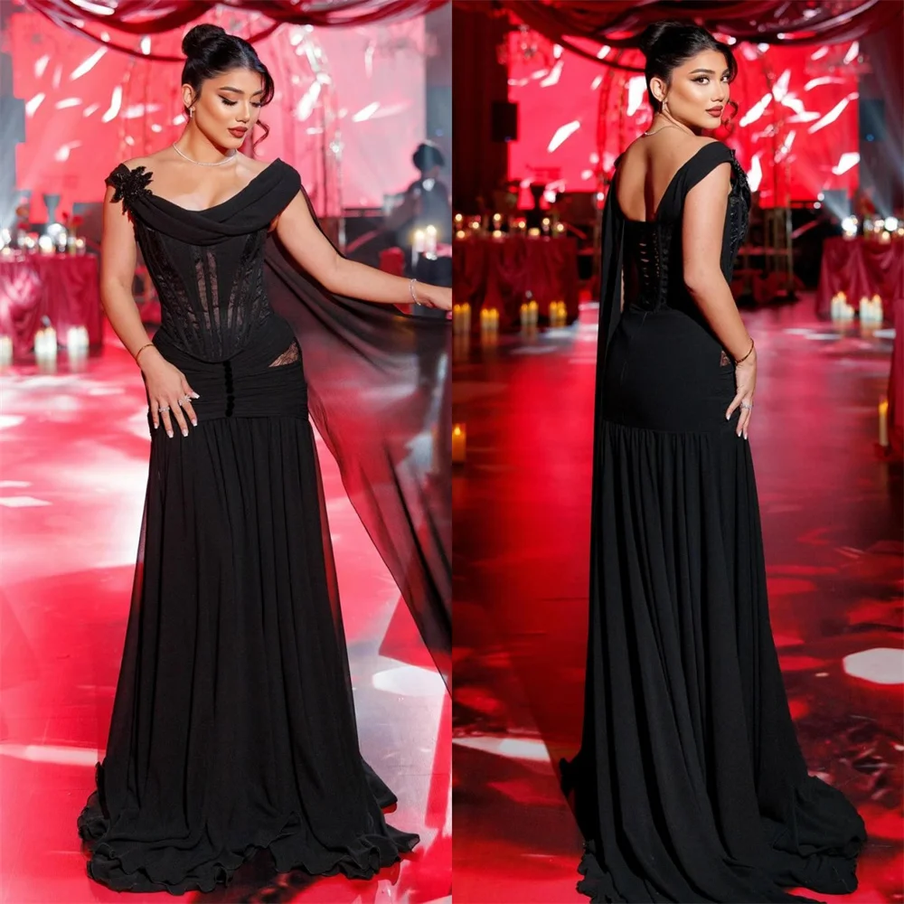 

Customized Sexy Fashion Chiffon Flower Beading Sequined A-line Off-the-shoulder Long Dresses Bespoke Occasion Dresses Elegant