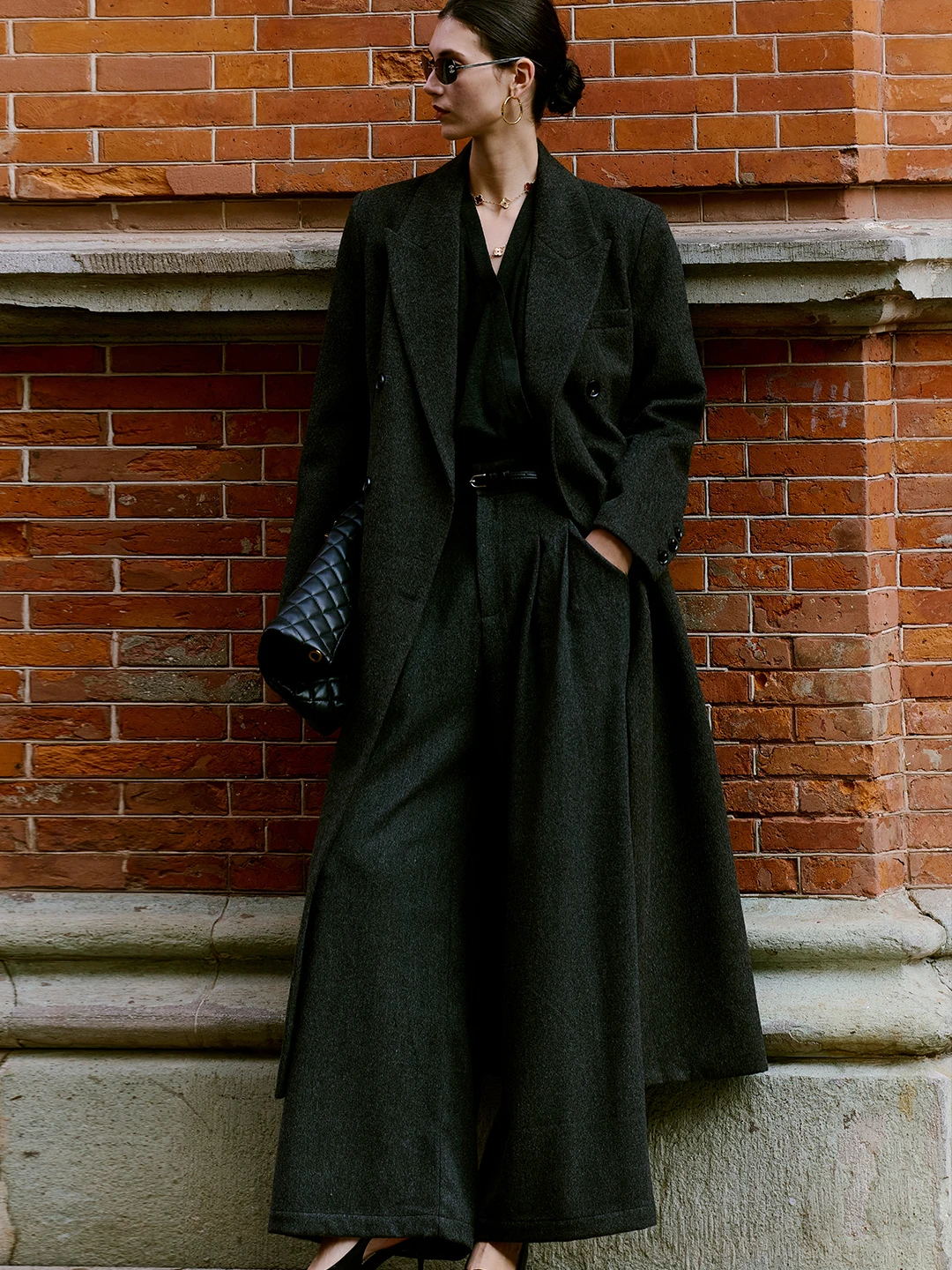 

Luna7xi Winter Warm Woolen Coat Long Suit Collar Women's Double Button apel Sli Outerwear Korean Sle Straight Cut