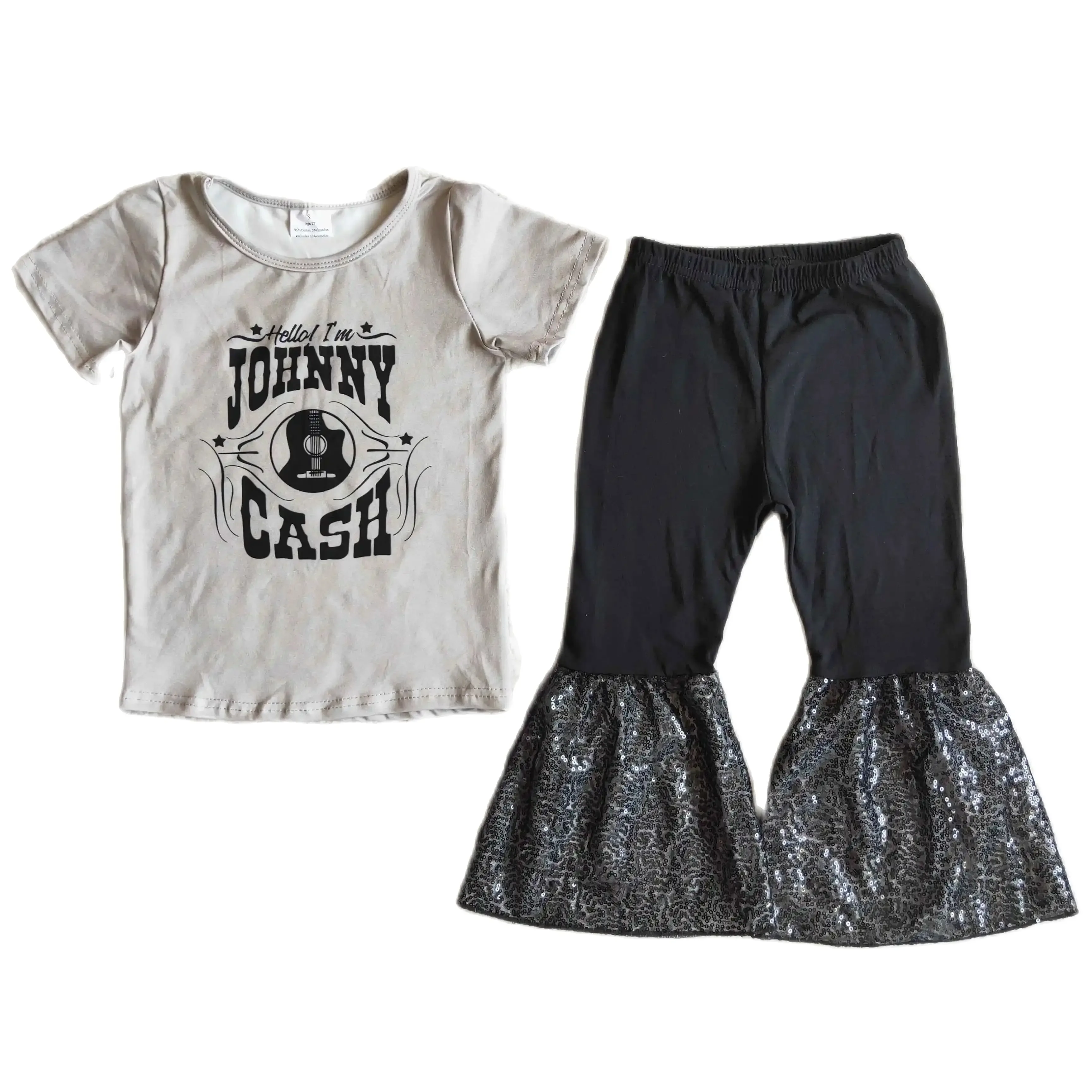 

A17-14 Kids Girls Summer Outfit Sets short Sleeves Top Cash Letters Print With Trousers Children Clothes