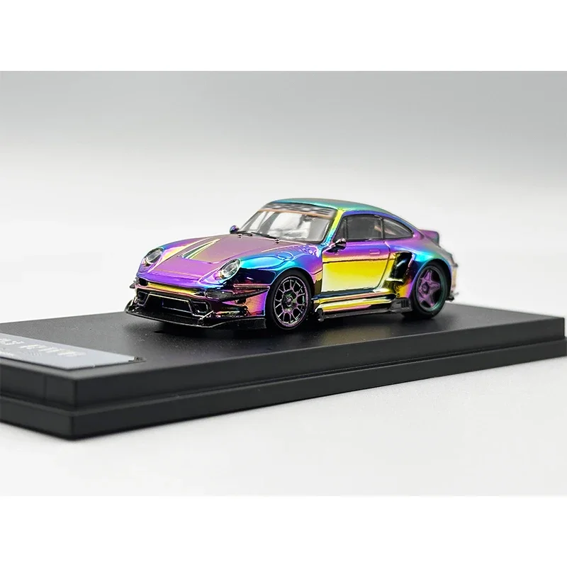 1:64 DCM RWB 993 Ducktail Chrome Modified Magnetic Detachable Hood Diecast Diorama Car Model