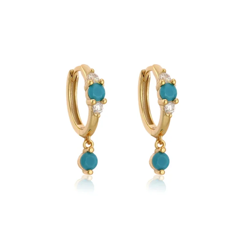 Silver Gold Color Plated Turquoise Zircon Huggies Piercing Rock Punk Hoop Pendiente Luxury CZ  Dangle Earring Women Jewelry 2024