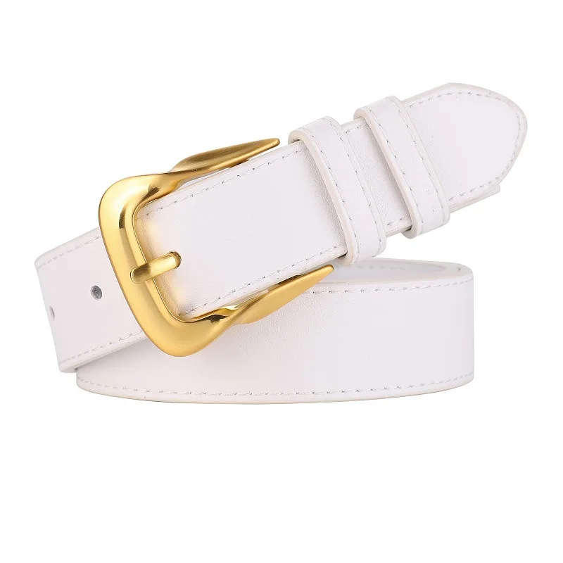 Fashion Women's Genuine Leather Belt Women's Fashion Classic Golden Buckle Leather Belt with Jeans Dress and Pants