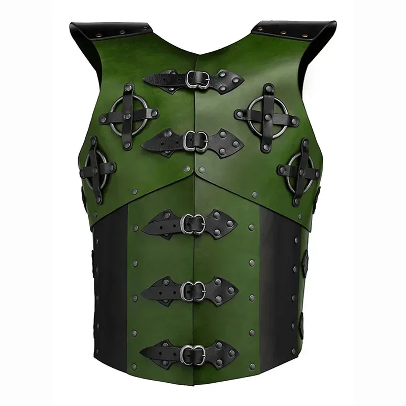 Disfraz de pirata de caballero vikingo Medi, armadura de torso corporal steampunk, traje de cosplay LARP, chaleco de cuero gótico, abrigo, accesorios de Carnaval para hombres
