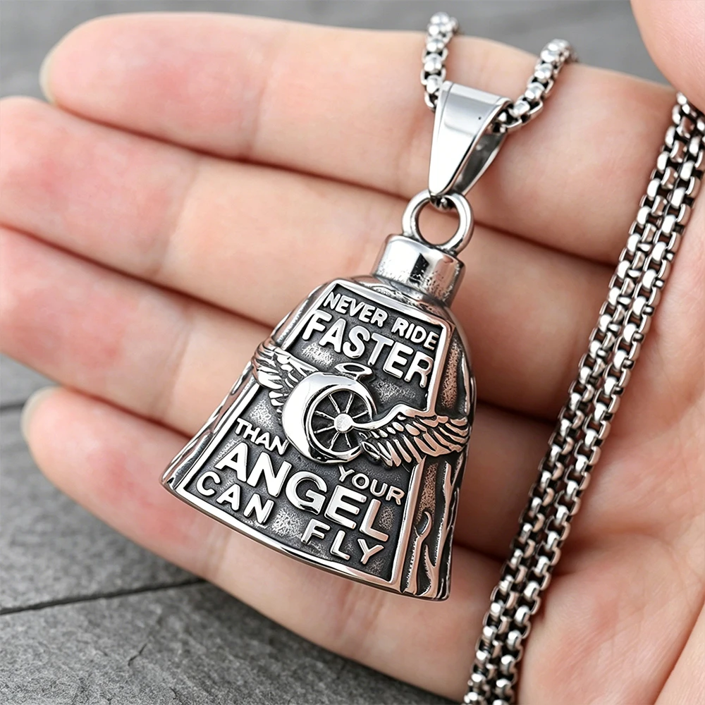 Stainless Steel Motorcycle Bell Keychain Men Women Angel Wing Wheel Riding Protection Amulet Daily Commute Gift Dropshipping