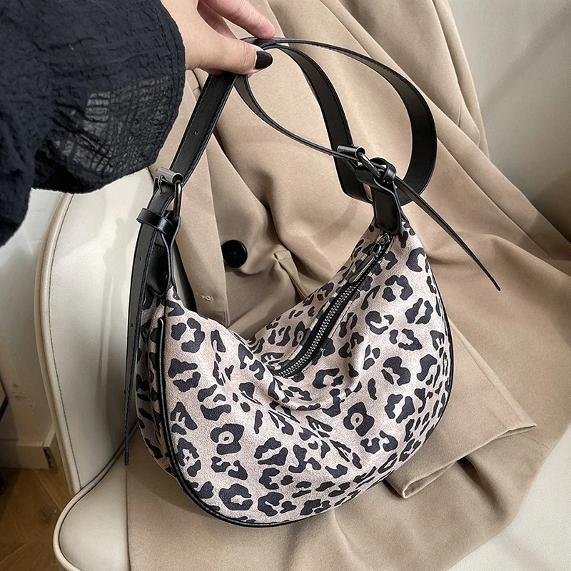 Retro Minimalist Bag 2024 Autumn/winter Fashion Versatile Armpit Single Shoulder Women's Bag High-end Leopard Print Dumpling Bag