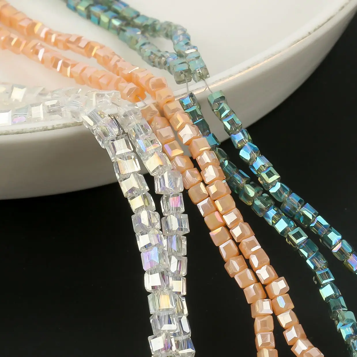 2/3/4mm AB Colorful Faceted Square Crystal Glass Bead Cube Loose Spacer Czech Crystal Bead For Jewelry Making DIY Accessories