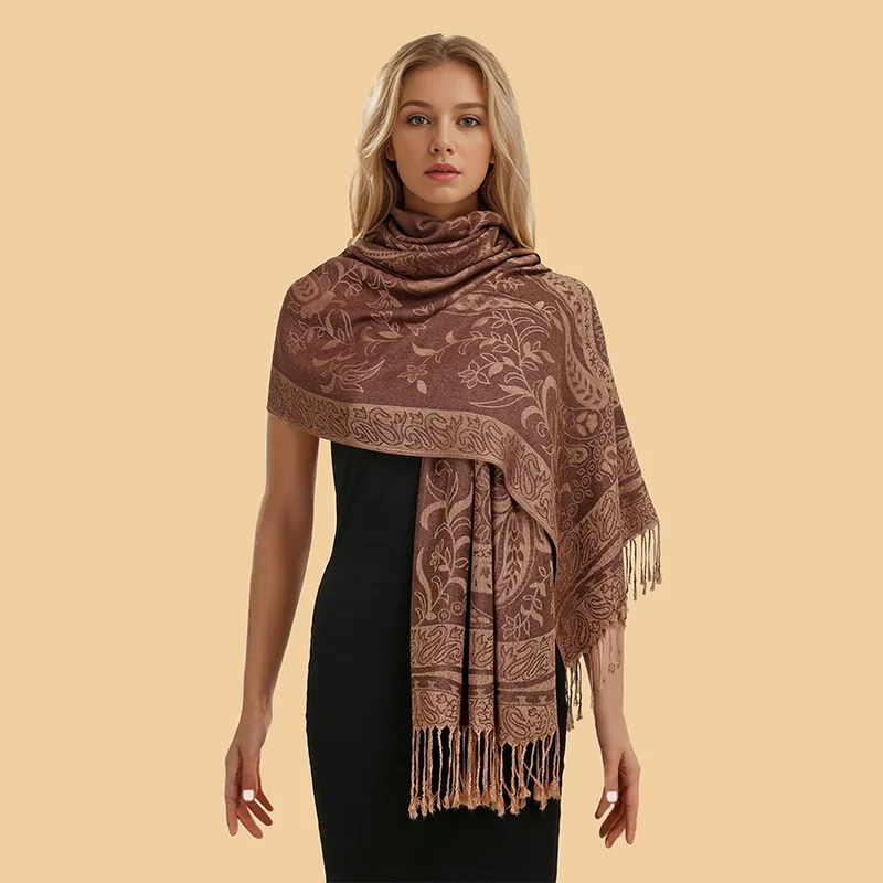 

2025 Autumn Winter New Luxury Cashmere Pashmina Shawl For Women Soft Warm Scarf Jacquard Tassel Printed Stole Wrap Elegant