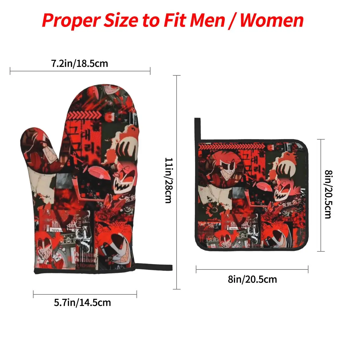 Hazbin Hotel Radio Demon Oven Mitts and Pot Holder Sets of 4 for Baking Kitchen Cooking Grilling Resistant Non-Slip Gloves