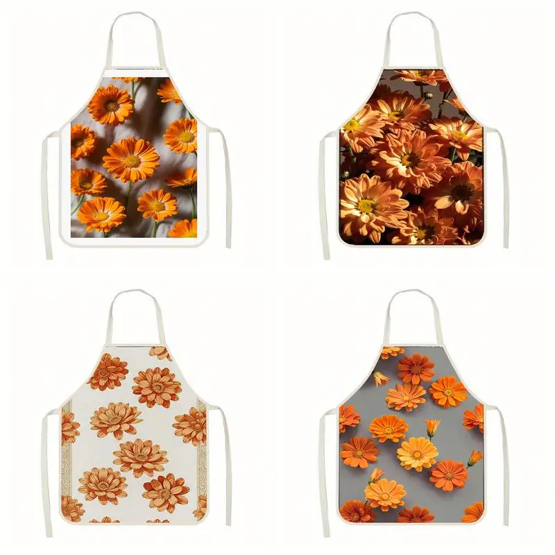 

Фартуки с оранжевым цветочным узором, льняные фартуки, подходящие для приготовления пищи на кухне, общения родителей и детей, рисования и других мероприятий.