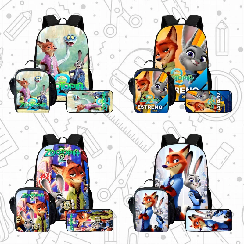 

Cartoon Zootopia2 Child School Backpack With Lunch Bags Pencil Bags For Age 4-9 ,Light Weight School Bags For Boys Girls