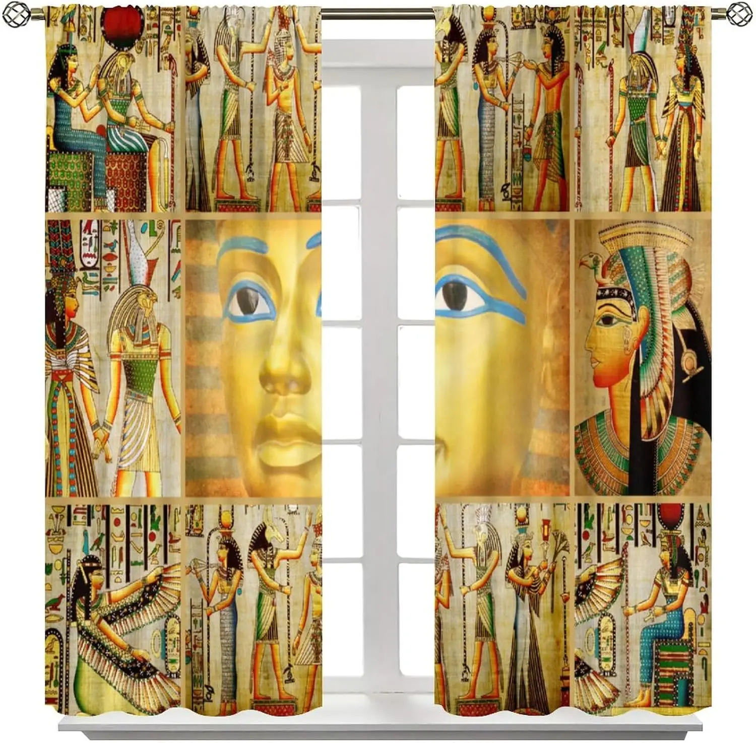 Vintage Ancient Egypt Curtains, Egyptian Culture Style Window Treatments for Living Room, Old Egypt Hieroglyphics Print African