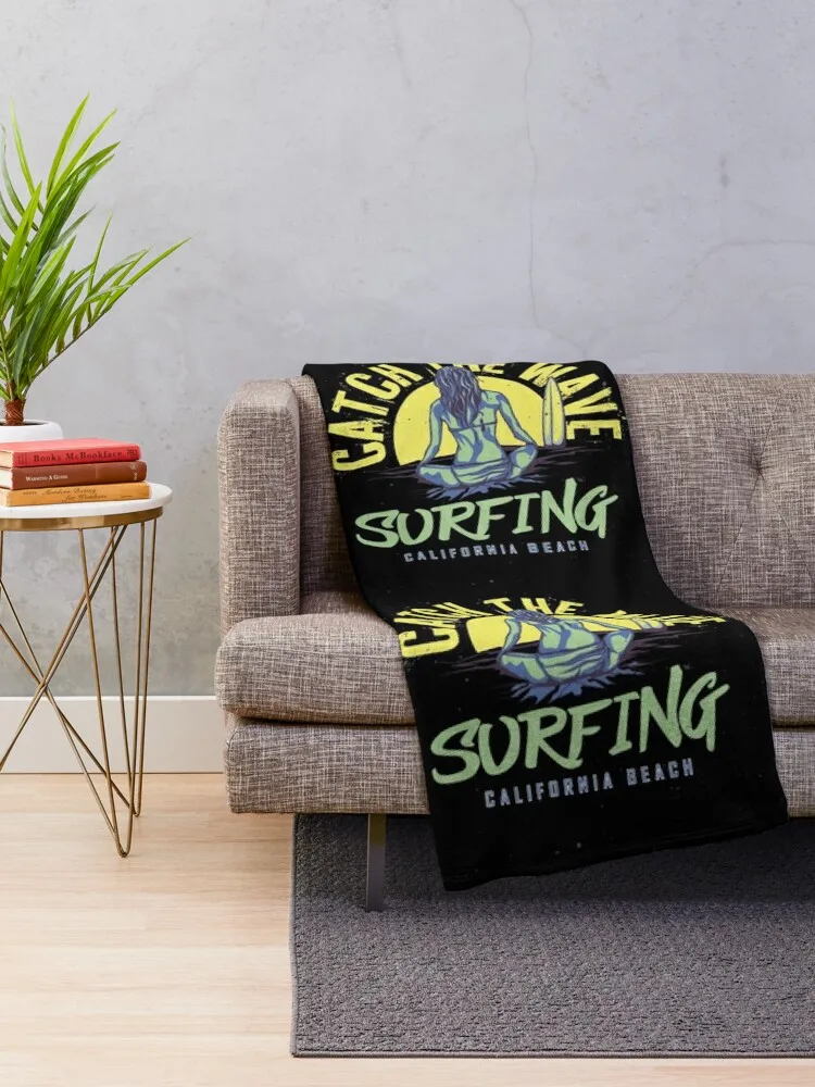 California Beach T shirt catch the wave Throw Blanket Furry Decoratives christmas decoration decorative Blankets