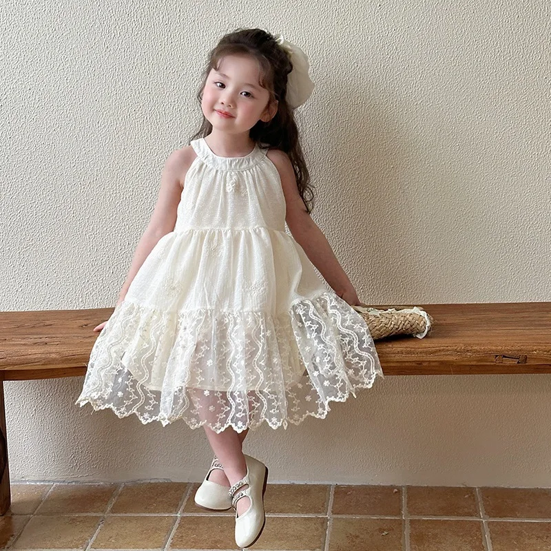 

Girls Summer Dress 2025 New Children Fashion Girl Hanging Neck Suspender Dress Baby Summer Princess Dress