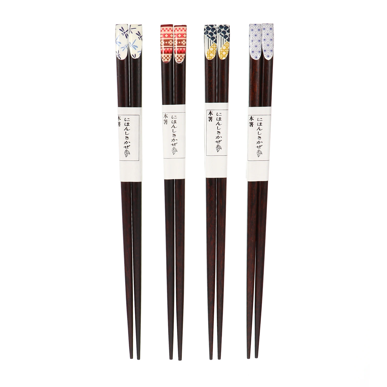 

4pcs Wooden Chopsticks Japanese Style Reusable Household Printed Tableware Eco-Friendly Wood Cutlery For Home