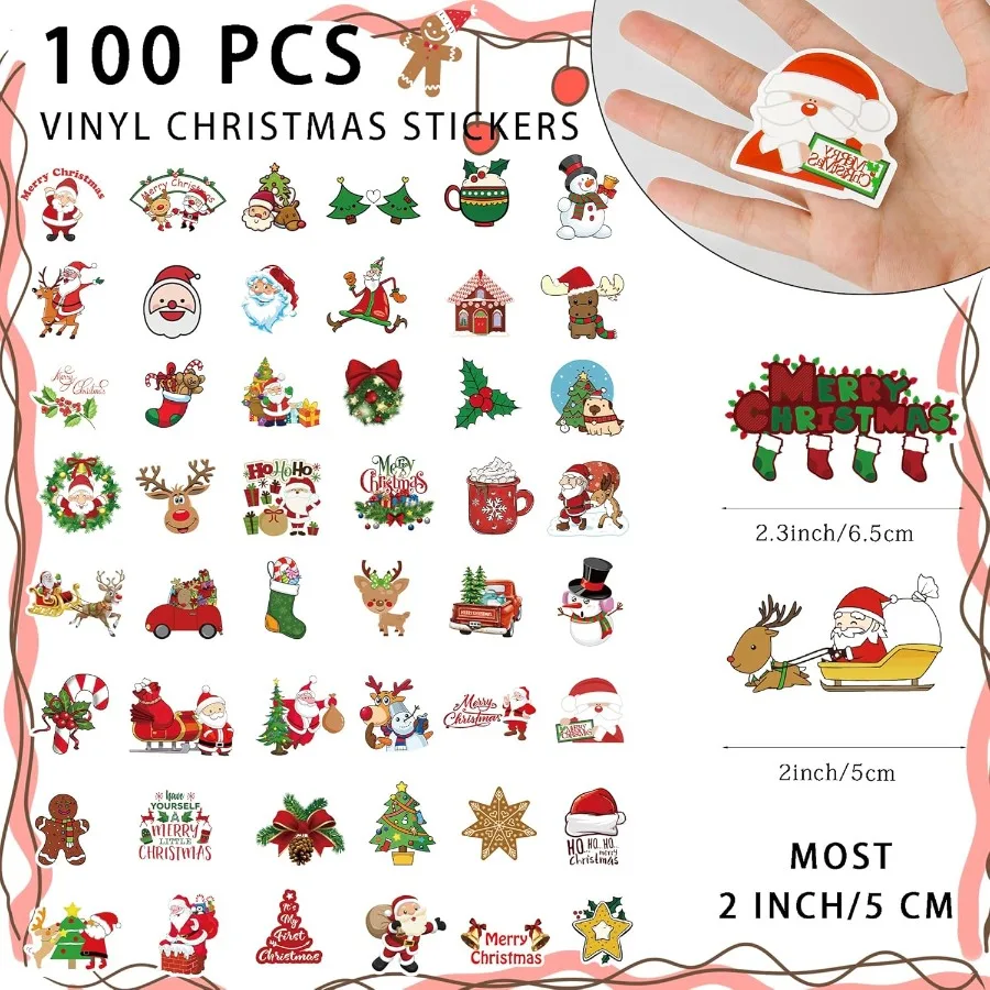 100 قطعة من ملصقات عيد الميلاد لـ: ملصق رجل الثلج المقاوم للماء من الفينيل سانتا كلوز لحفلات عيد الميلاد المفضلة لتخزين المواد #4
