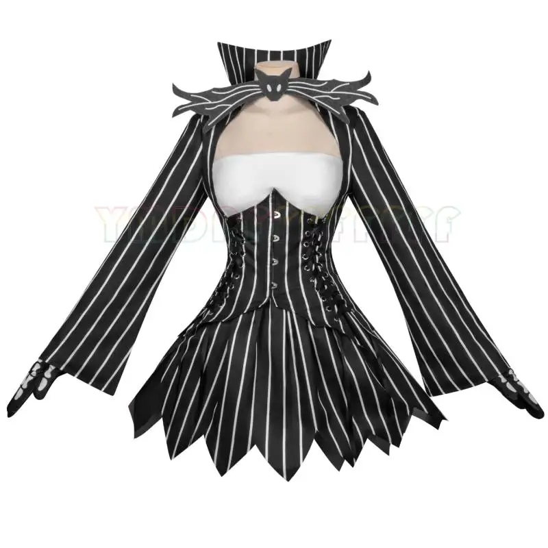 Costumes de cosplay de Jack, personnage d’anime, sur le thème du squelette et de l’horreur, pour spectacles, comprenant jupes courtes, hauts, colliers, gants et couvre-jambes, pour hommes et femmes.
