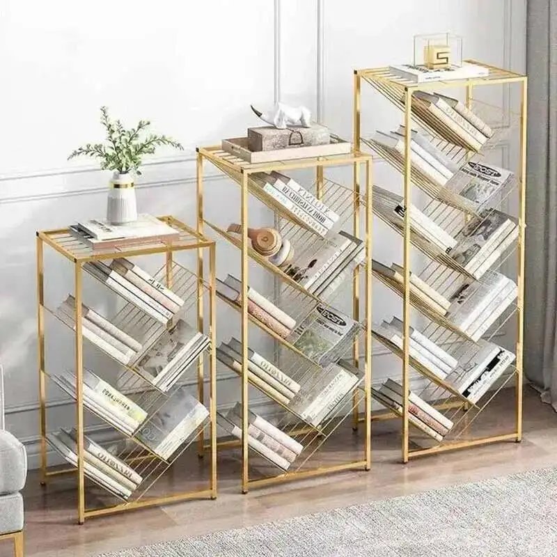 Modern Metal Bookcase for Study Room Simple Golden Tree-shaped Multi-layer Bookcases Light Luxury Design Bookshelf for Classroom