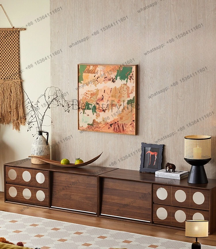

Light sandalwood solid wood combination antique TV cabinet storage locker French floor-to-ceiling TV