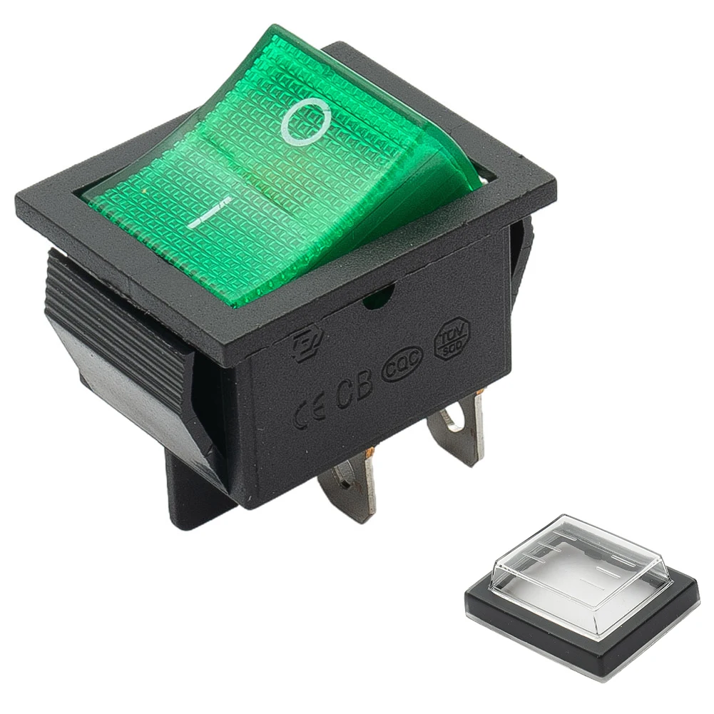 16A 250V AC DPST Green Rocker Switch with Waterproof Cover for ideal for Various Machines 4 Pins High Compatibility