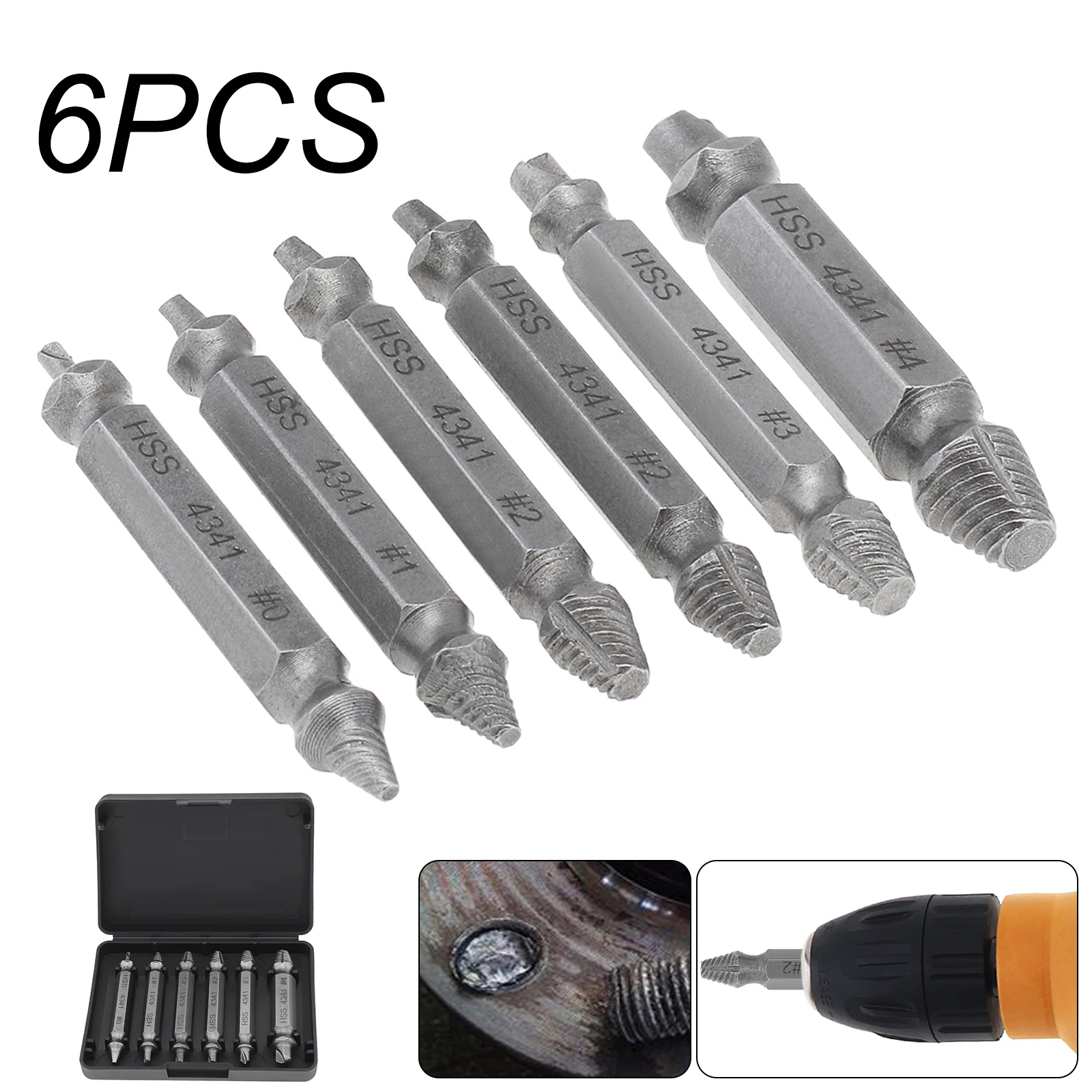 

6pcs/Set HSS 4341 Screw Extractor Damaged Drill Bits Guide Broken Speed Easy Out Bolt Stud Stripped Screw Remover Tools