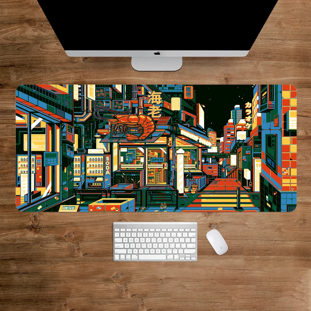 Mouse Pad Xxl Pixel Art City Plants Computer Desks Table Cushion Desk Interior Desk Pad Office Carpet Mousepad 900x400 Kawaii