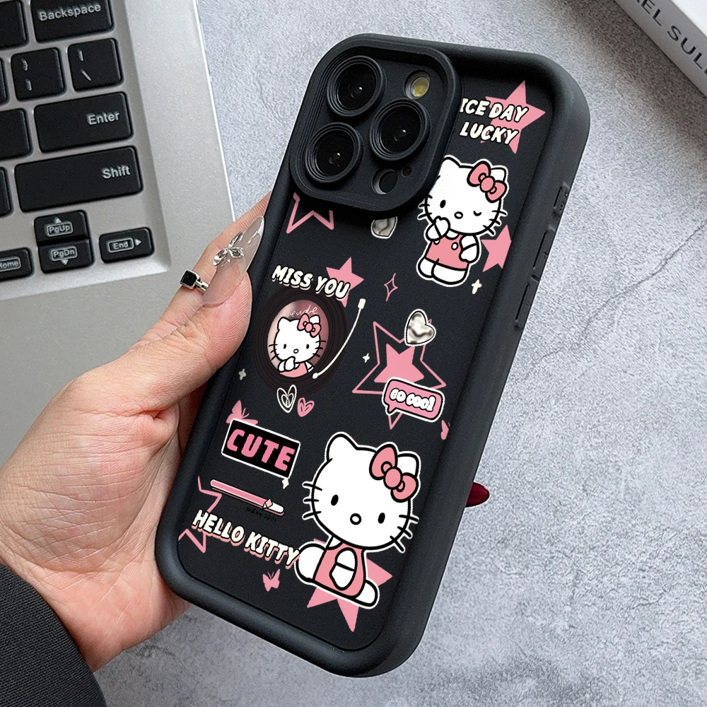 น่ารักHello Kitty Loveเคสโทรศัพท์สําหรับiPhone 16 15 14 Plus 13 12 Mini 11 iPhone16 Pro Max X Xs XR 8 7 นุ่มกันกระแทกFunda