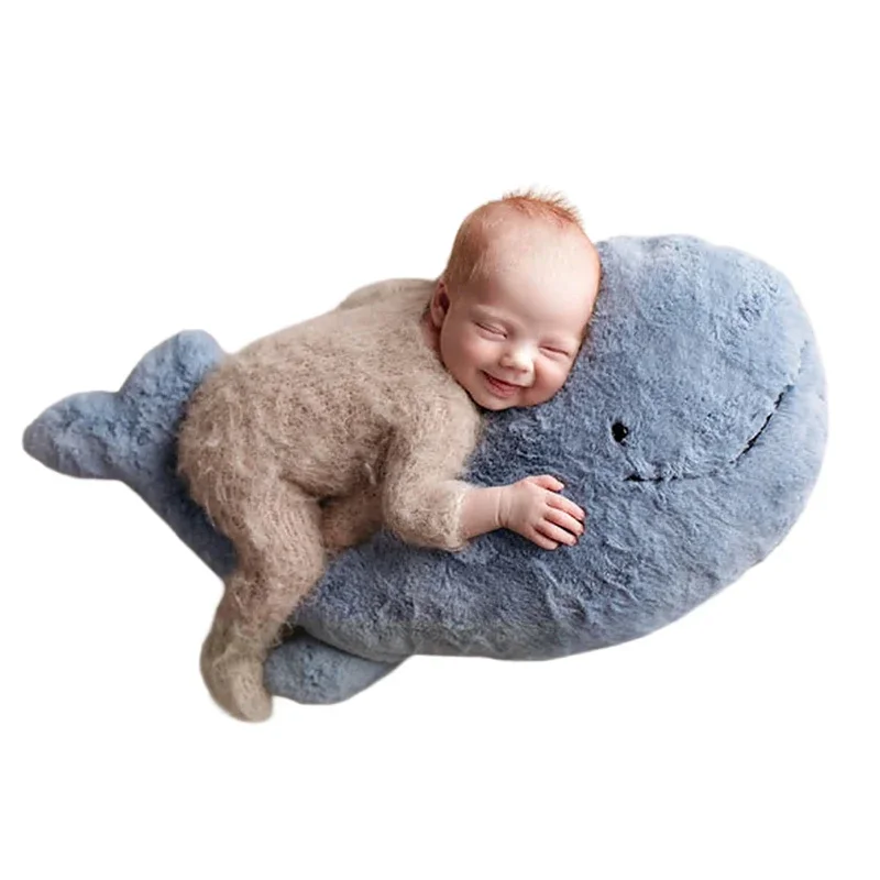 Newborn Photography Accessories Blue Whale Shaped Posing Pillows Soft Plush Auxiliary Pillow Cushion Baby Photoshoot Props