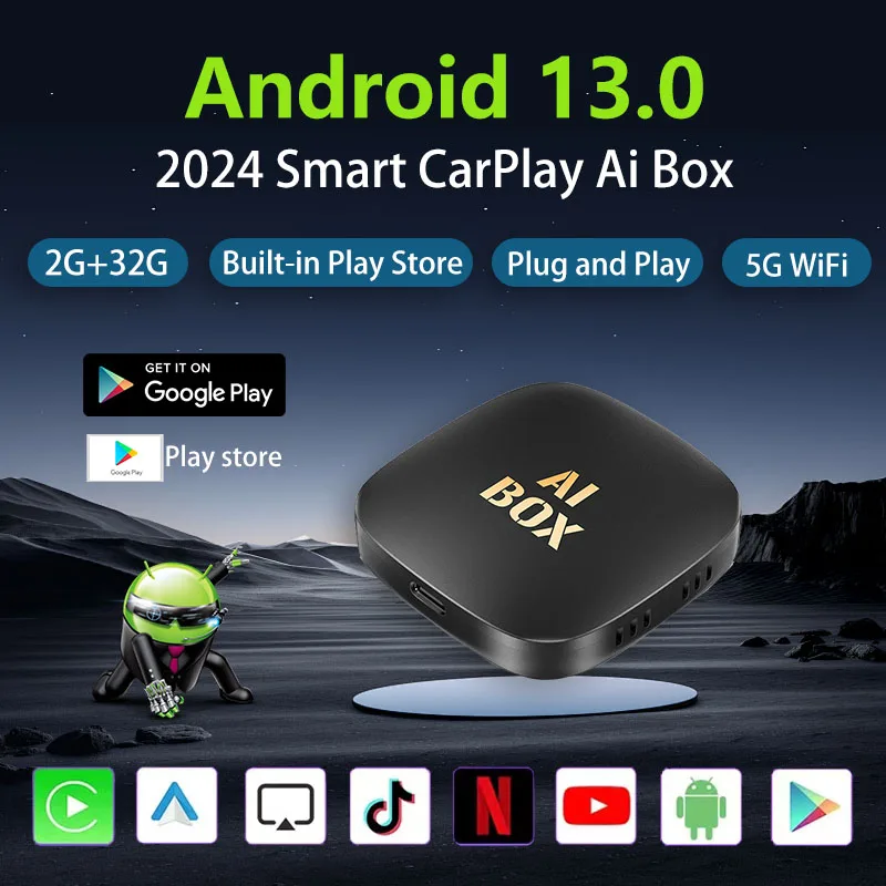 Apple Carplay Ai TV Box Android 13 Smart Ai Box Wireless Carplay Android Auto Adapter für Netflix Youtube eingebaute Plat Store