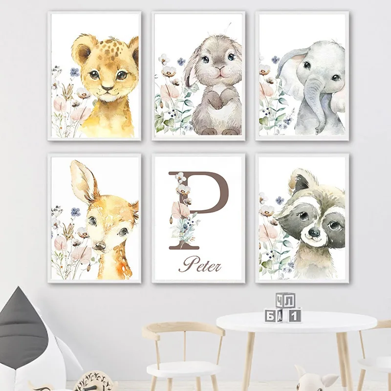 Stand alone animal flower baby Customize name Letter bedroom canvas painting decorative core