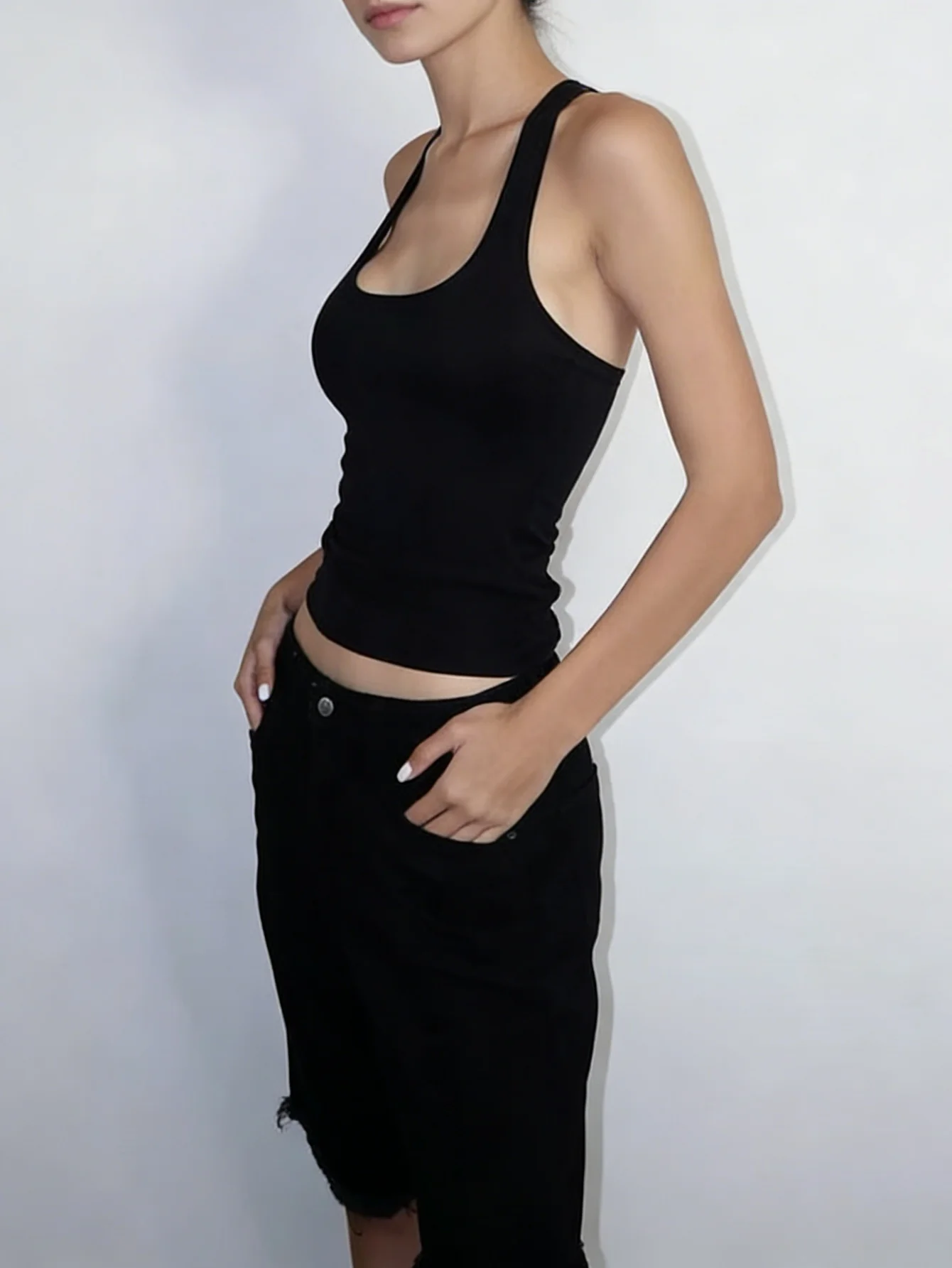 

Men's Slim Fit Black Stretch Jorts Unisex Drip Y2K Jeans Pant Man Wear