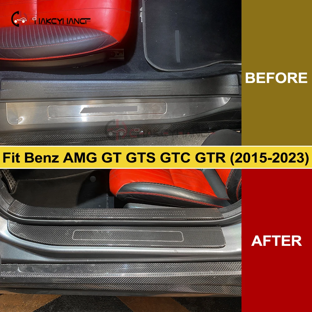 For Benz AMG GT C190 R190 GTS GTC GTR Dry Real Carbon Fiber Door Entry Sill Threshold Cover 2015-2023 LHD RHD Car Interior Decor