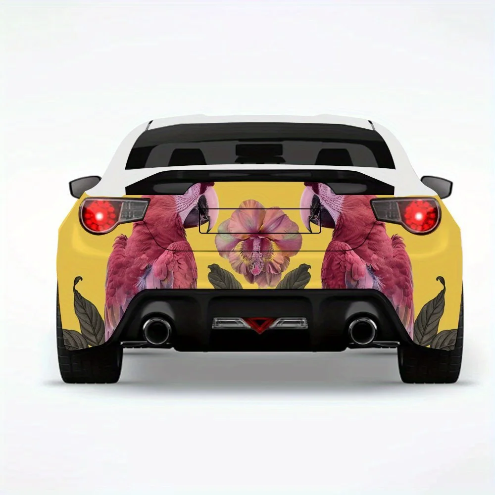 Parrots and Flowers Art,Vinyl Decal for Car Rear, Waterproof Self-Adhesive Vinyl Stickers for Vehicle Tail and Bumper, Decoratio